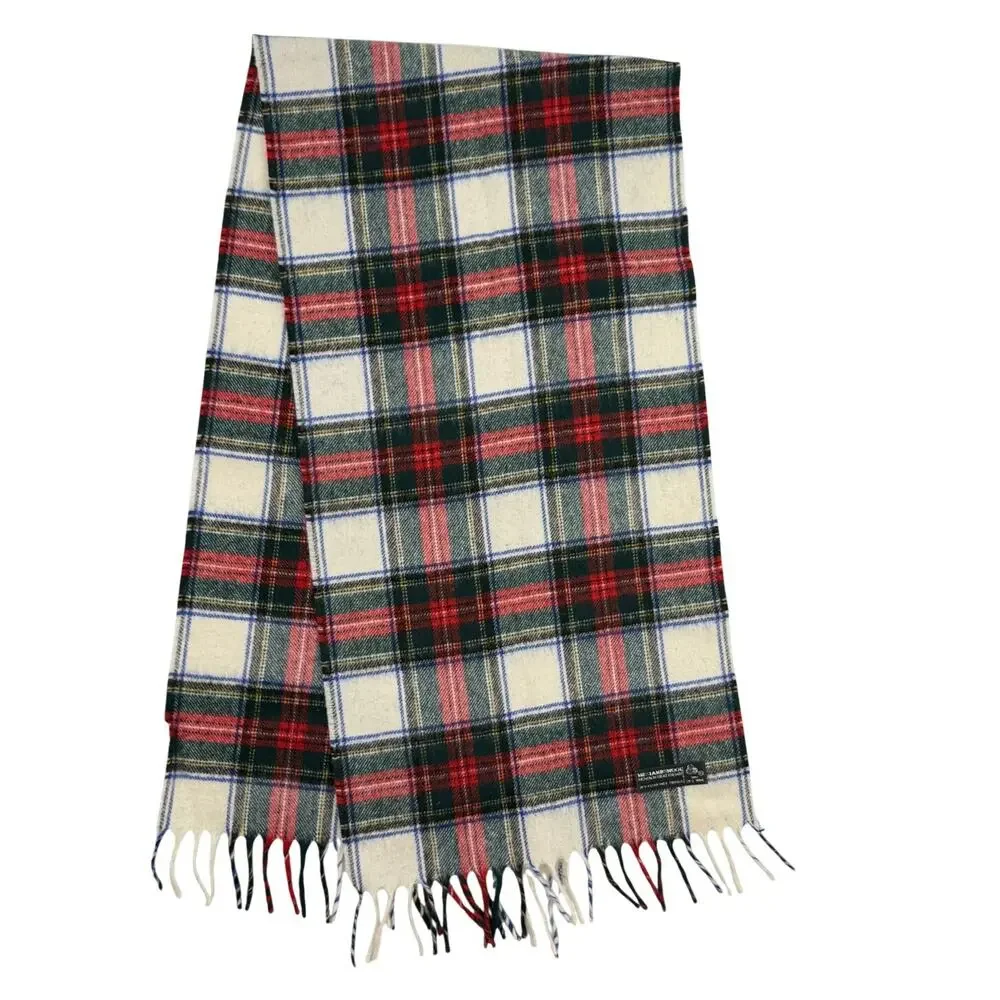 Vintage Lambswool Tartan Plaid Fringe Scarf Heritage Woven in Great Britain